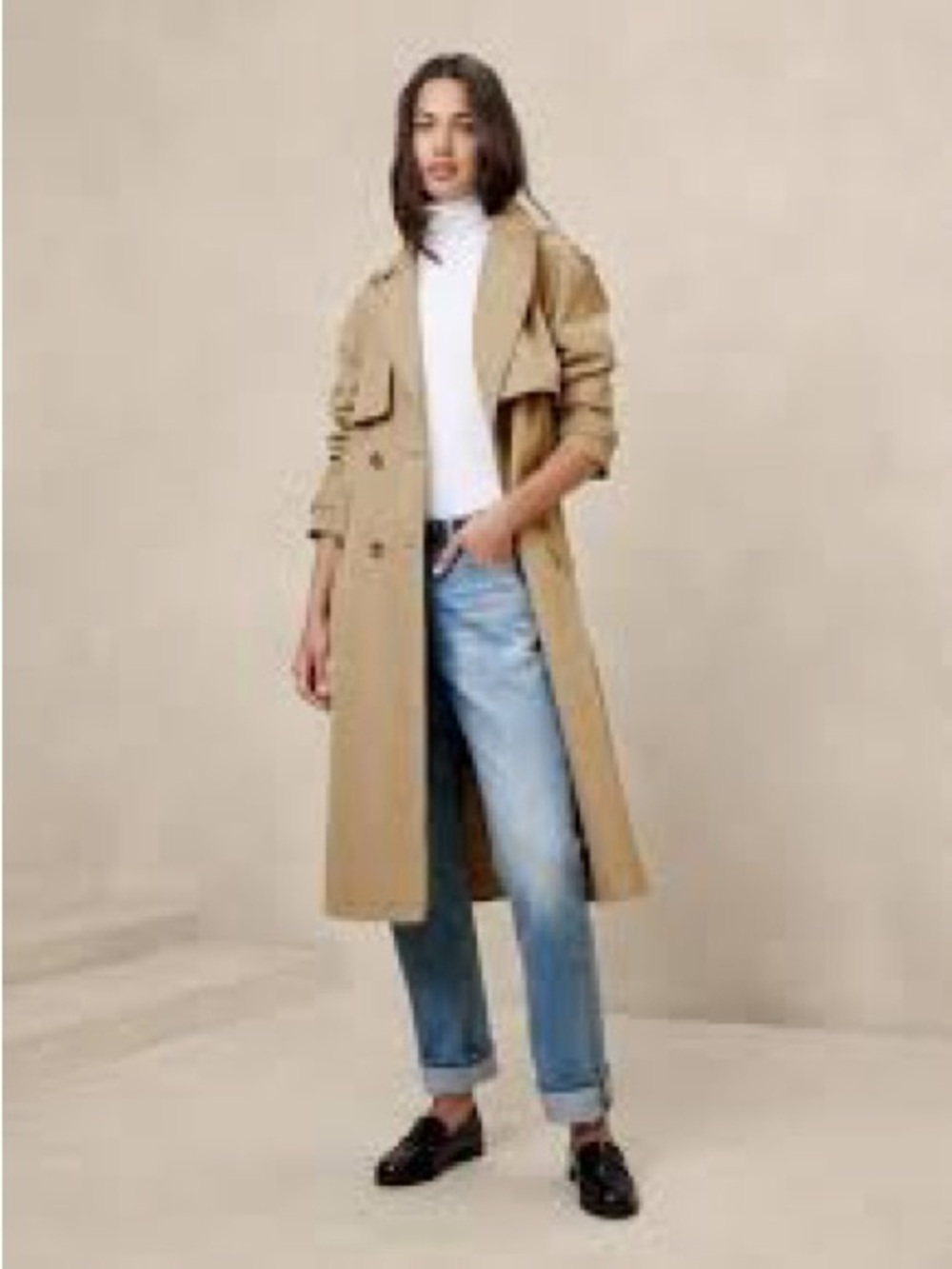 ZARA Classic Long Trench Coat Camel Tan Belted Classic Timeless XXL Winter Layet
